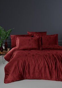 Постельное белье Midas dark red из однотонного сатинового жаккарда Евро