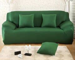 Натяжной чехол для двухместного дивана 145х185 зеленый без рисунка