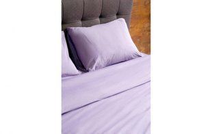 Простынь на резинке сливовая в наборе с наволочками U-tek хлопок Stripe Plum-White 200х220
