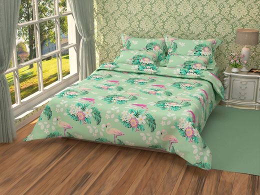 Стеганое покрывало или летнее одеяло зеленое " Фламинго" 140х205