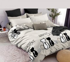 Бязевый комплект постельного белья Милые котики бежевое Двуспальный