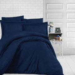 Однотонное постельное белье Stripe Sateen larcivert синий Семейный