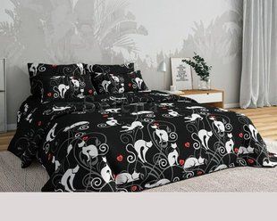 Бязевый комплект постельного белья Игривые муркотики Black Двуспальный