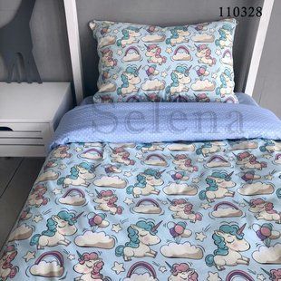 Постельное белье для подростка бязь Единорожки Blue