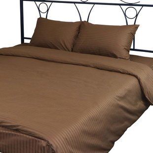 Однотонное постельное белье сатин Home Stripe Brown коричневое Двуспальный