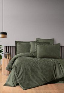 Постельное белье Nichol dark green из однотонного сатинового жаккарда Евро