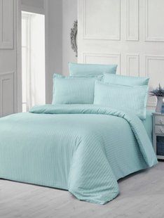 Постільна білизна однотонного бірюзового кольору Vertical Stripe Sateen Turkuaz Євро