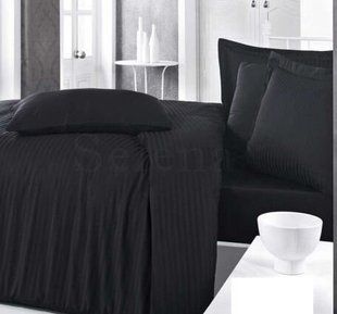 Однотонный черный постельный комплект белья из сатина Stripe Двуспальный