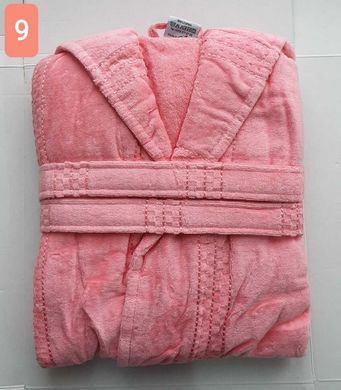 Женский халат велюр хлопок длинный персиковый с капюшоном S/M
