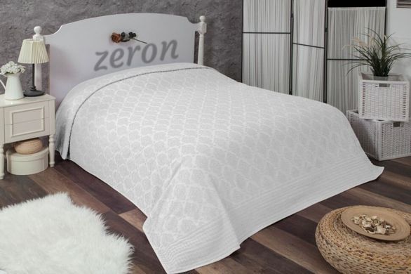 Махровая хлопковая жаккардовая простынь Damask Desen кремового цвета 160х220