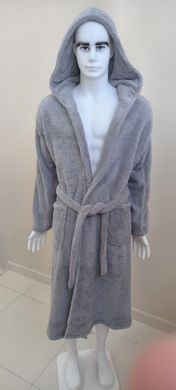Серый длиный мужской халат с капюшоном Welsoft L