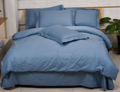 Набор постельного белья S-37 однотонный голубой сатин Семейный