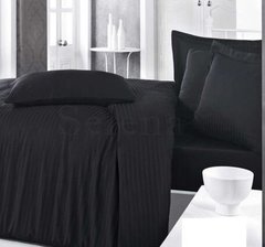 Однотонний чорний постільний комплект білизни з сатину Stripe Сімейний