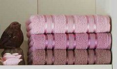 Комплект із трьох рушників Cotton Stripe Mikro Delux в рожевому кольорі 70х140