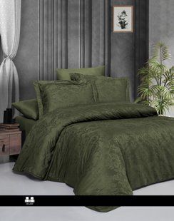 Постельное белье Regina dark green из однотонного сатинового жаккарда Евро