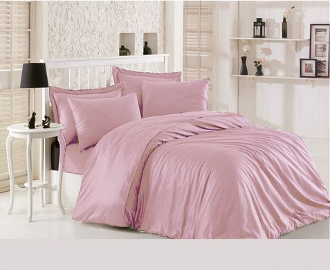 Однотонный комплект постельного белья из сатина розовый Полуторный