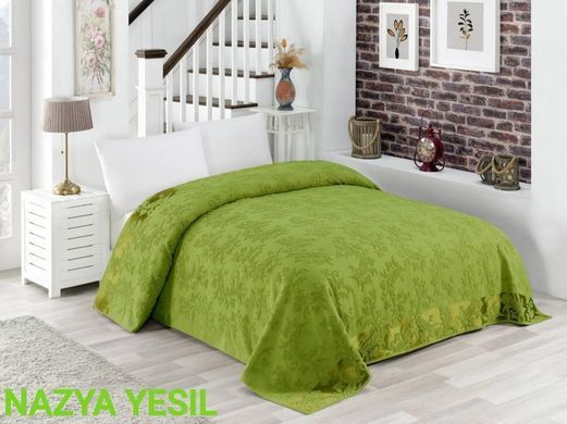 Махровая хлопковая двухсторонняя простынь Nazya yesil зеленого цвета 150х220