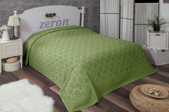 Махровая хлопковая жаккардовая простынь Damask Desen оливкового цвета 160х220