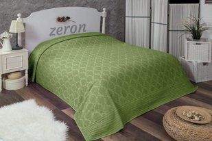 Махровая хлопковая жаккардовая простынь Damask Desen оливкового цвета 200х220