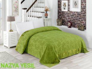 Махровая хлопковая двухсторонняя простынь Nazya yesil зеленого цвета 200х220