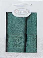 Набір зелених махрових рушників Cotton (2 шт) з бавовни.