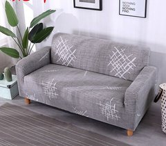 Натяжной чехол для двухместного дивана 145х185 серого цвета с узором