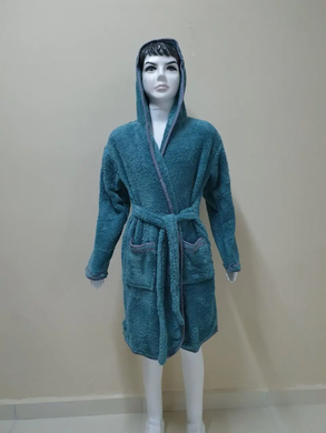 Темно голубой махровый халат Welsoft для подростков с полосками 11-12 лет