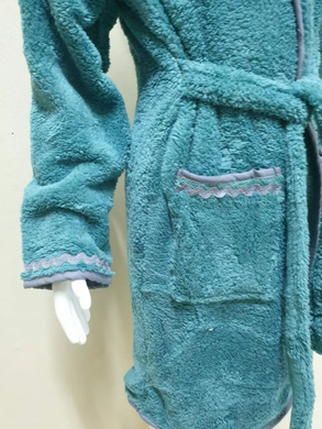 Темно блакитний махровий халат Welsoft для підлітків зі смужками 11-12 років