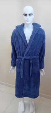 Синий длиный мужской халат с капюшоном Welsoft L