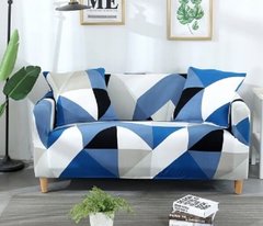 Натяжний чохол для двомісного дивана 145х185 синього кольору в ромби