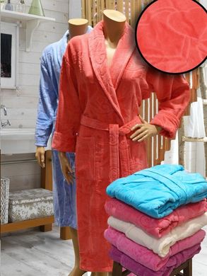 Жіночий халат велюр бавовна довгий рожевий без капюшона 2XL