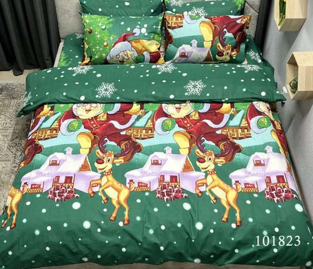 Новогодний бязевый комплект постельного белья Подарки на Рождество Семейный