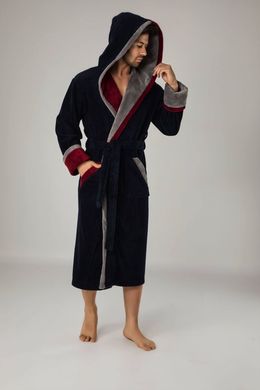 Длинный мужской халат с капюшоном ns 1200 lacivert/kirmizi M