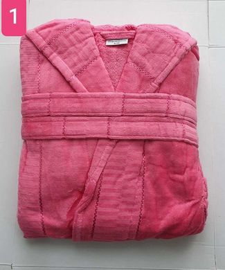 Жіночий халат велюр бавовна бавовна короткий темно рожевий з капюшоном L / XL