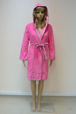 Короткий жіночий халат з капюшоном ns 00615 фуксія S;M