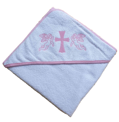 Крижма для хрещення з рожевим куточком 92х92