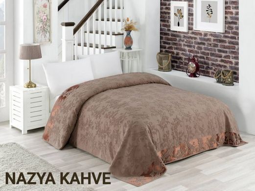 Махрове бавовняне двосторонне простирадло Nazya kahve коричневого кольору 150х220