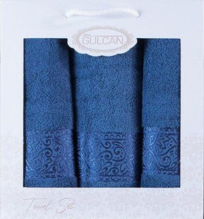 Набор голубых махровых полотенец Cotton (3 шт) из хлопка