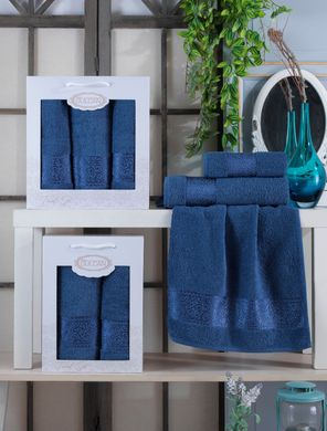 Набор голубых махровых полотенец Cotton (3 шт) из хлопка