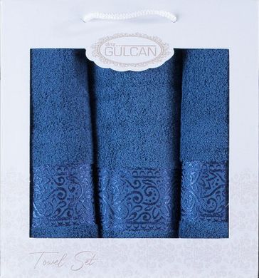 Набір блакитних махрових рушників Cotton (3 шт) з бавовни