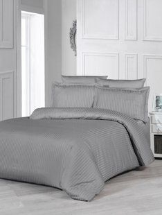 Комплект постельного белья Stripe Sateen серый Gray Семейный