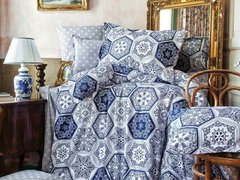 Фланелевое постельное белье Aran Honeycombs blue голубое Евро