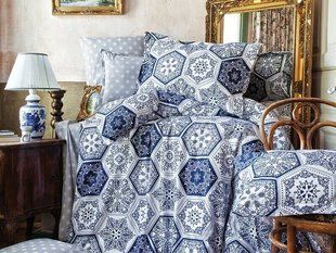 Фланелевое постельное белье Aran Honeycombs blue голубое Евро