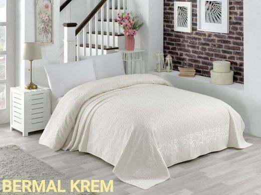 Махровая хлопковая двухсторонняя простынь Bermal crem кремового цвета 150х220
