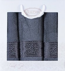Набір темно сірих махрових рушників Cotton (3 шт) з бавовни