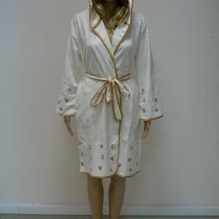Короткий жіночий халат з капюшоном ns 3605 крем