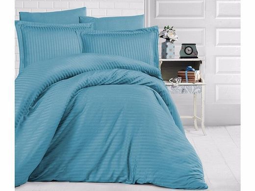 Однотонне постільна білизна Stripe Sateen turkuaz бірюзовий Полуторний