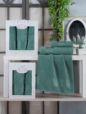 Набор зеленых махровых полотенец Cotton (3 шт) из хлопка