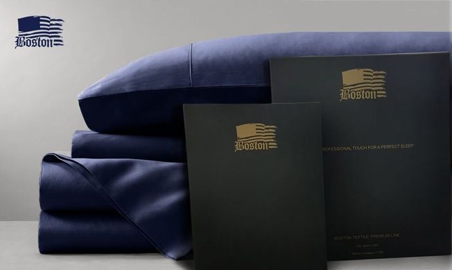 Однотонна постільна білизна сатин Jefferson Dark Blue синє Полуторна