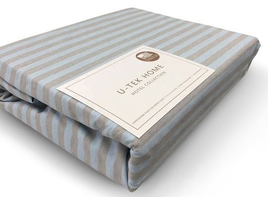 Простынь на резинке серо-голубая в наборе с наволочкой U-tek хлопок Stripe 30 Blue-Grey 80х190
